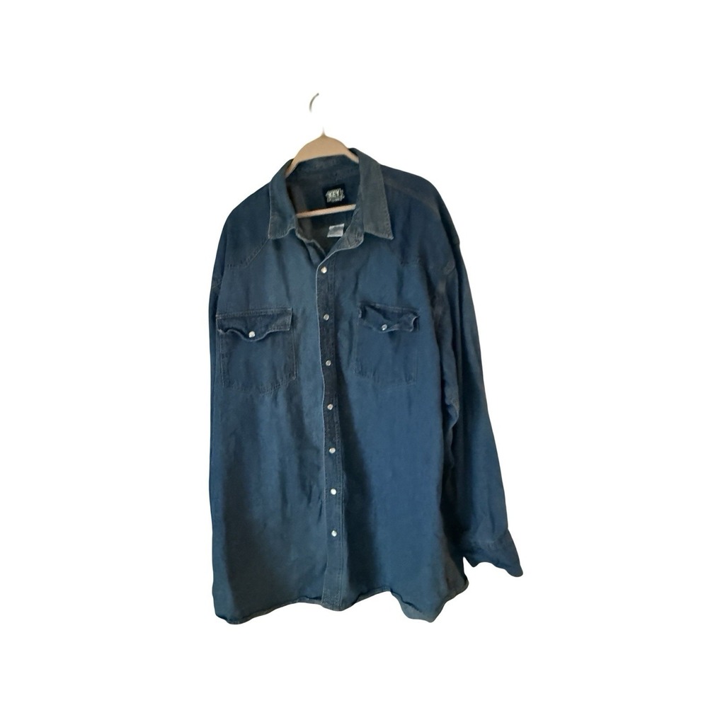 Key Apparel Western Denim Shirt Pearl Snap Buttons ‎ Mens 2XLT